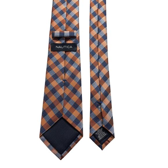 NAUTICA Vintage‎ Silk Poly Blend Necktie Designer Orange Checkered W3 L54 (240) - Picture 5 of 5